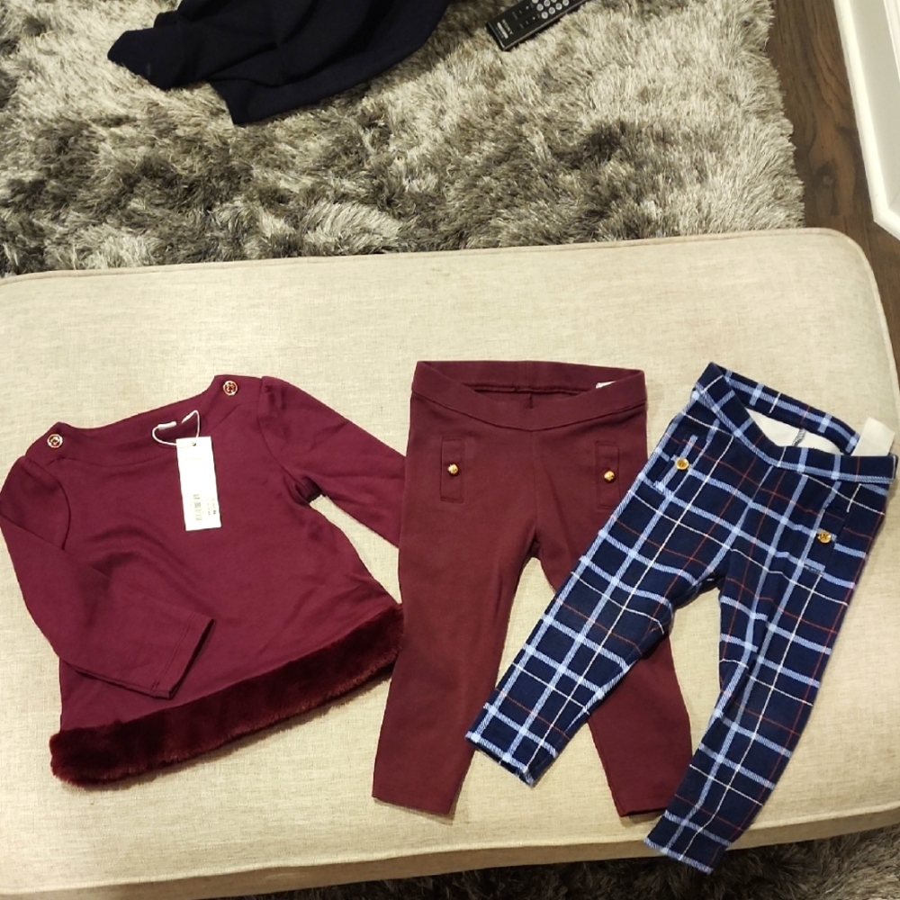 Janie and Jack - Maroon And Navy Plaid Set-NWT & Worn Once - 18 To 24 Months